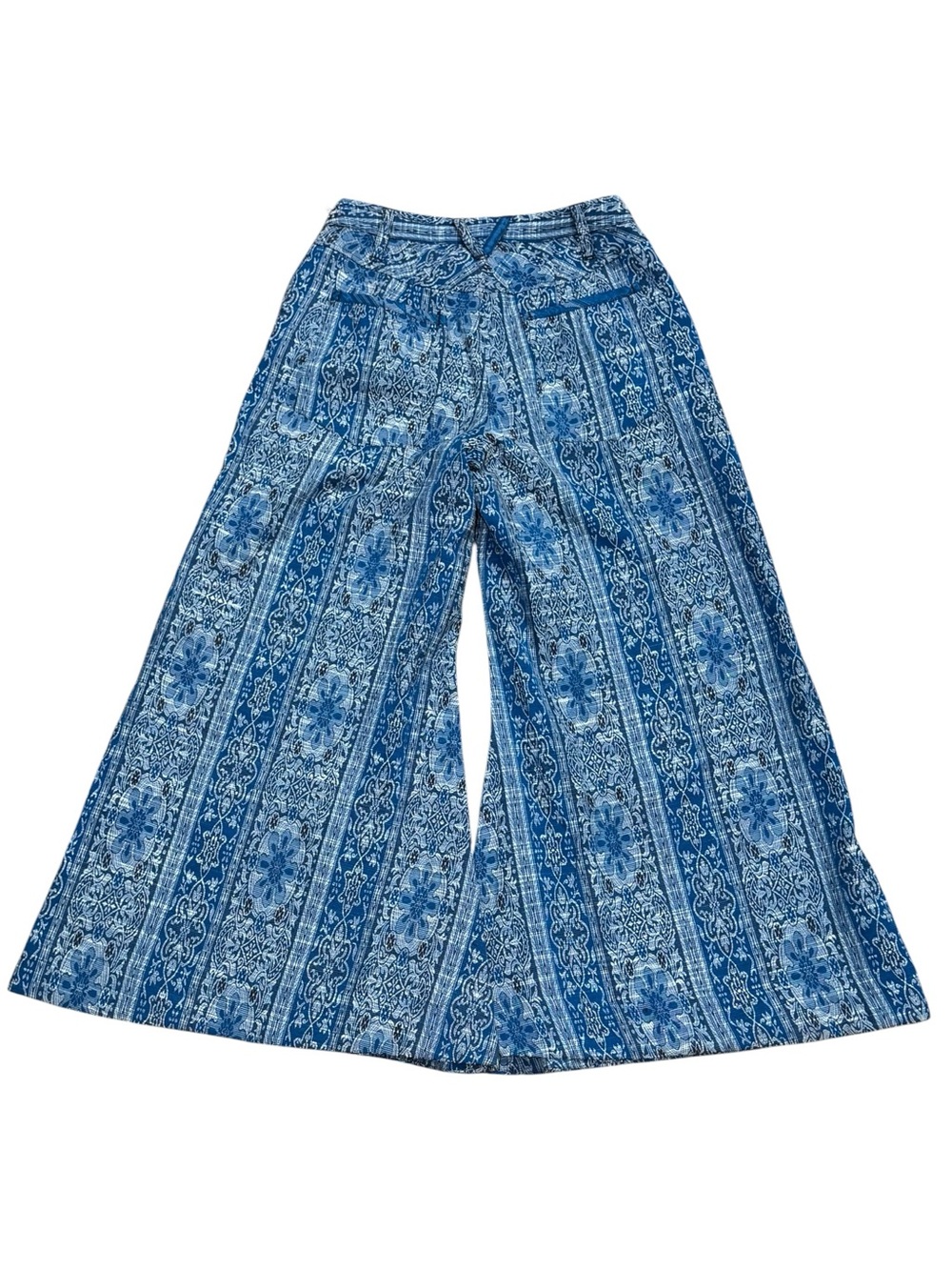 Free People Sz 6 Pants Dahlia Wide-Leg Blue jacquard Boho Hippie Retro Mod Fall - Picture 4 of 11
